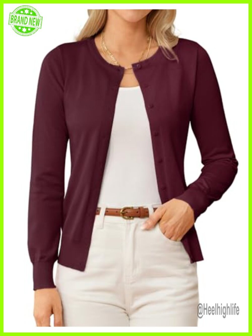 Knit Button Down Cardigan Crew Neck Long Sleeve Lightweight Layering Sweater